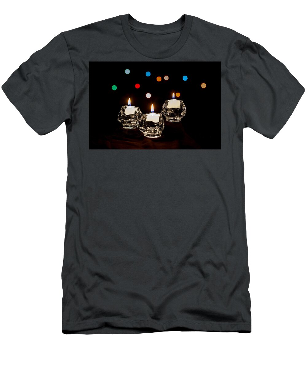 Bokeh T-Shirt featuring the photograph Holiday Candles by Ed Clark