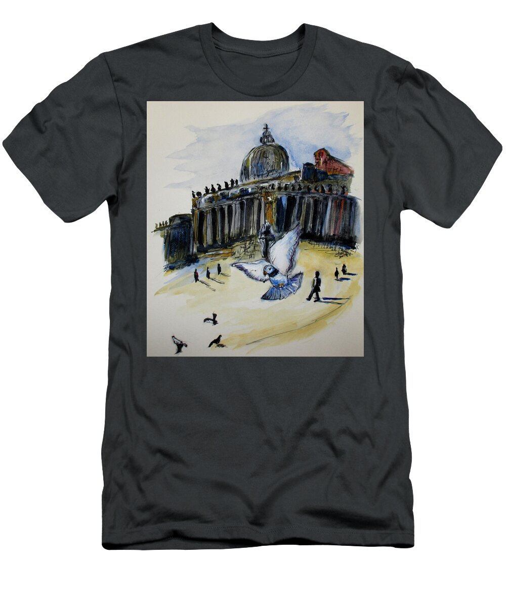 Water Color T-Shirt featuring the painting Holy Pigeons by Clyde J Kell
