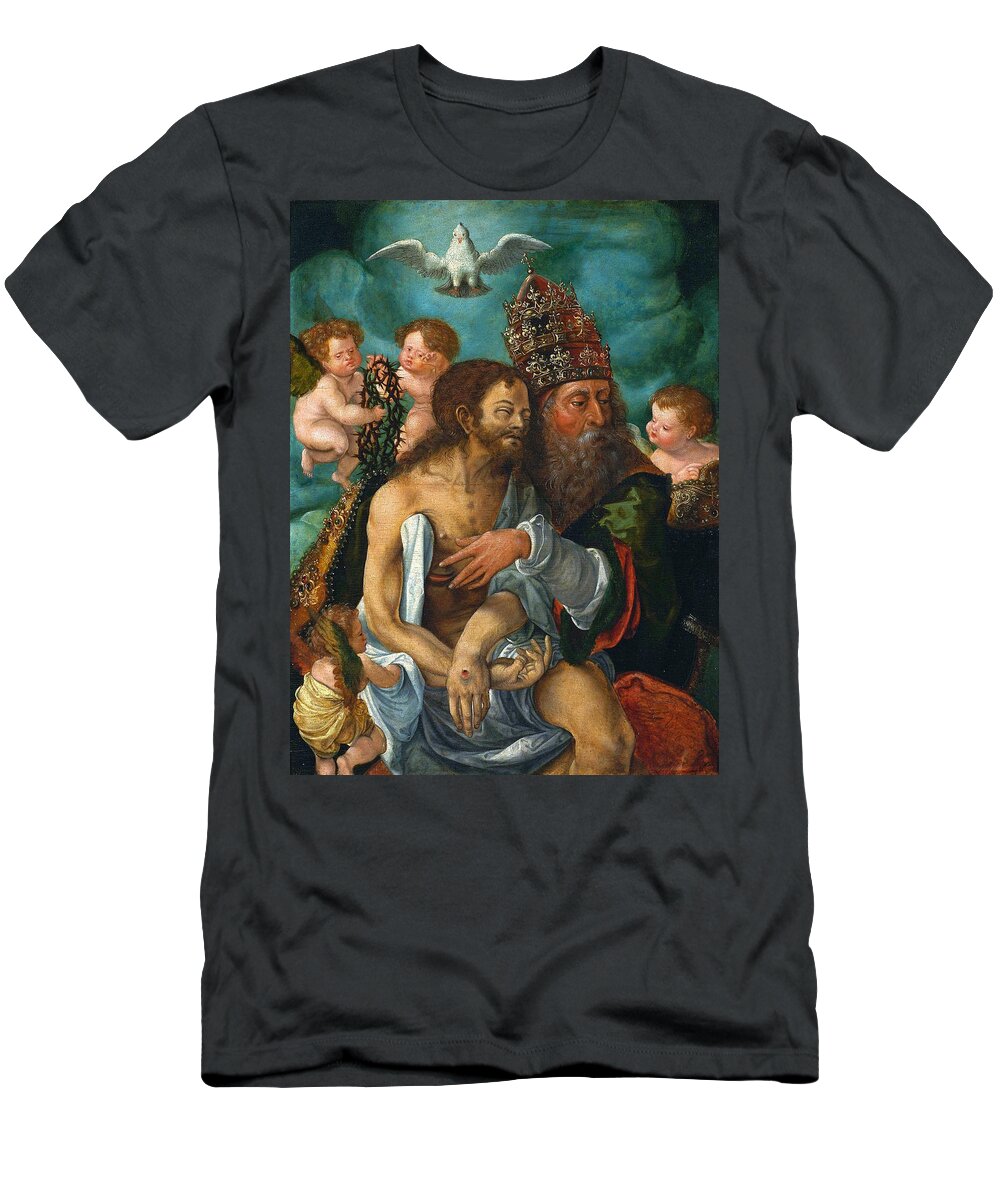 Master Of The Lille Adoration T-Shirt featuring the painting Holy Trinity by Master of the Lille Adoration