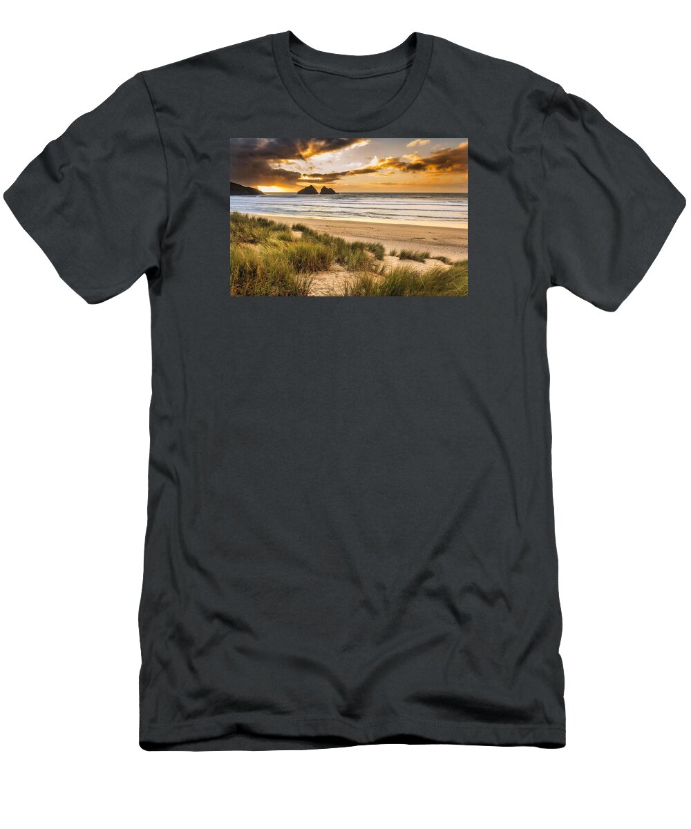 Coastline T-Shirt featuring the photograph Holywell Bay Sunset - 4 by Chris Smith
