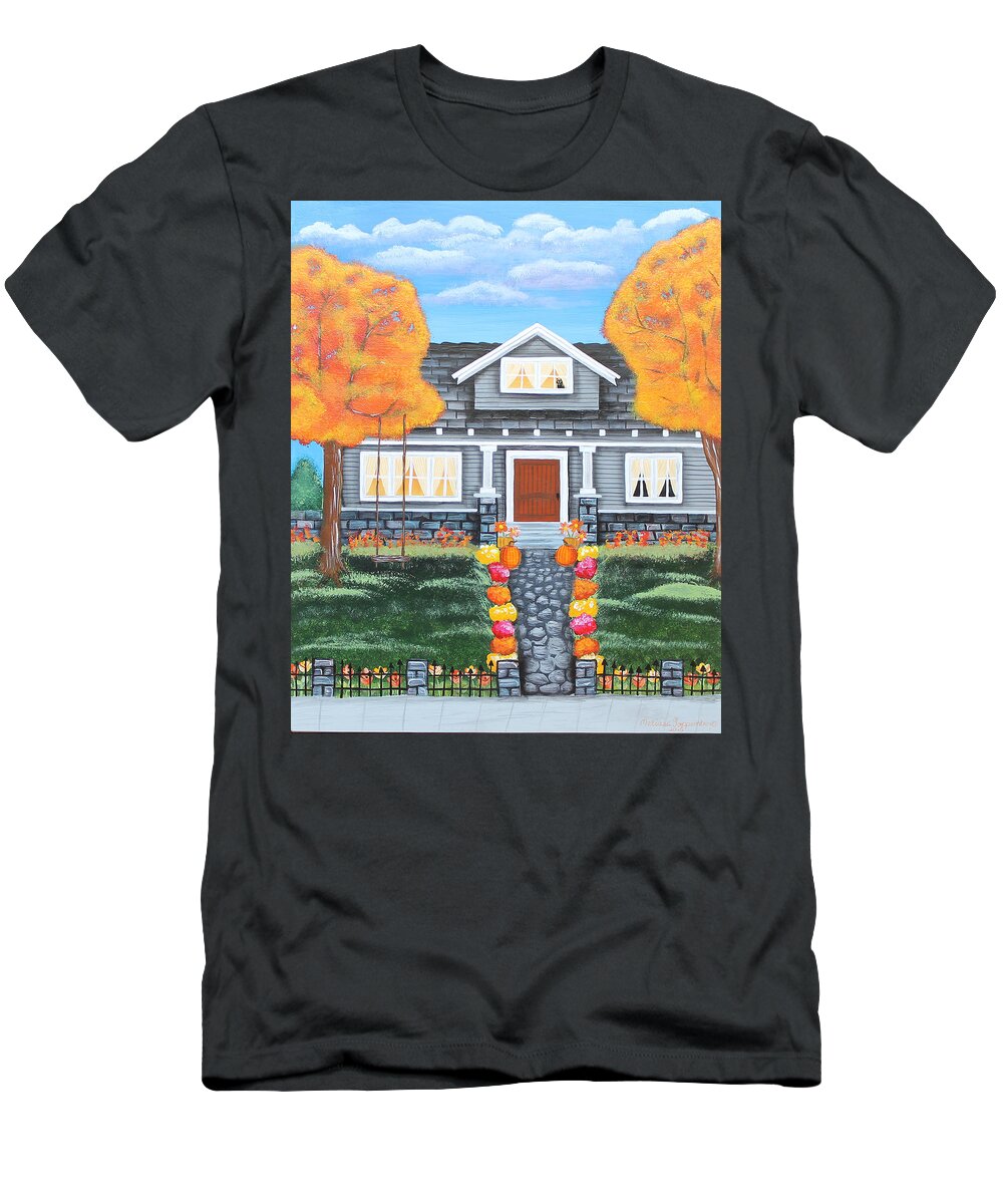 Landscape T-Shirt featuring the painting Home Sweet Home - Comes Autumn by Melissa Toppenberg