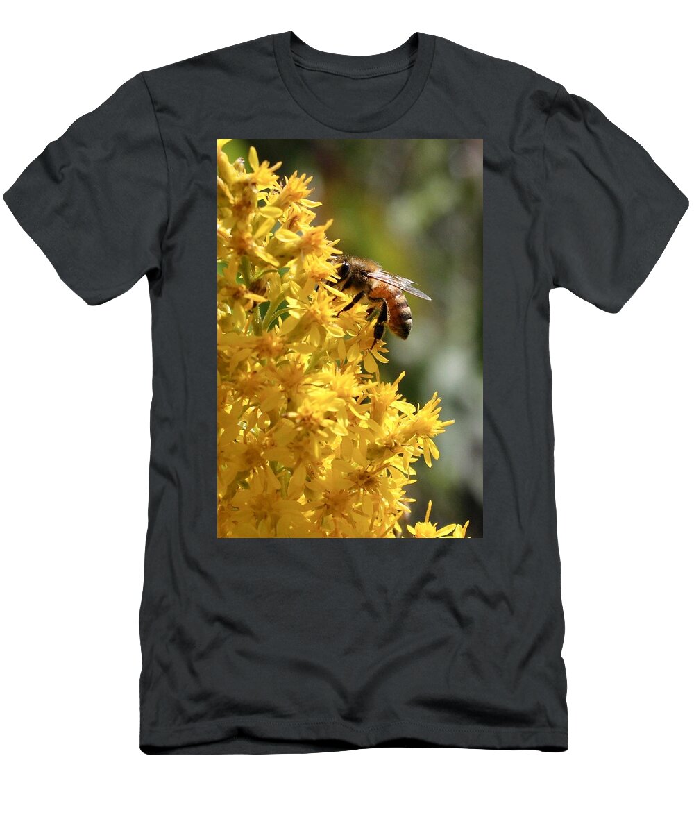 Nature T-Shirt featuring the photograph Honeybee on Showy Goldenrod by Sarah Lilja