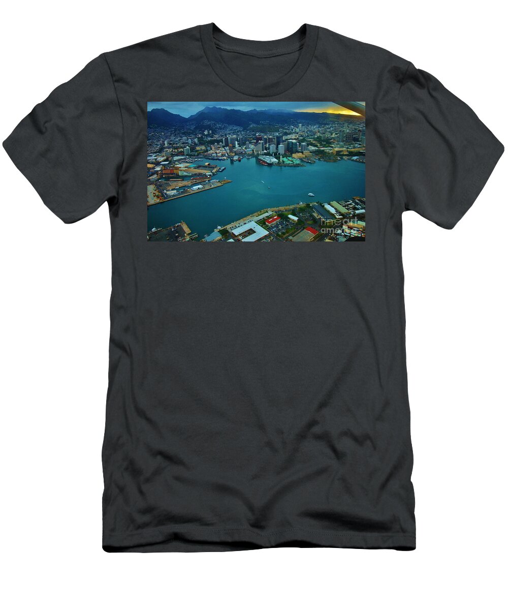 Honolulu Harbor T-Shirt featuring the photograph Honolulu Waterfront at Dawn by Craig Wood