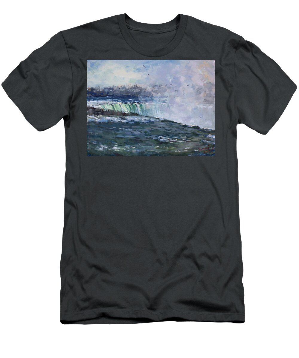 Horseshoe Falls T-Shirt featuring the painting Horseshoe Falls by Ylli Haruni