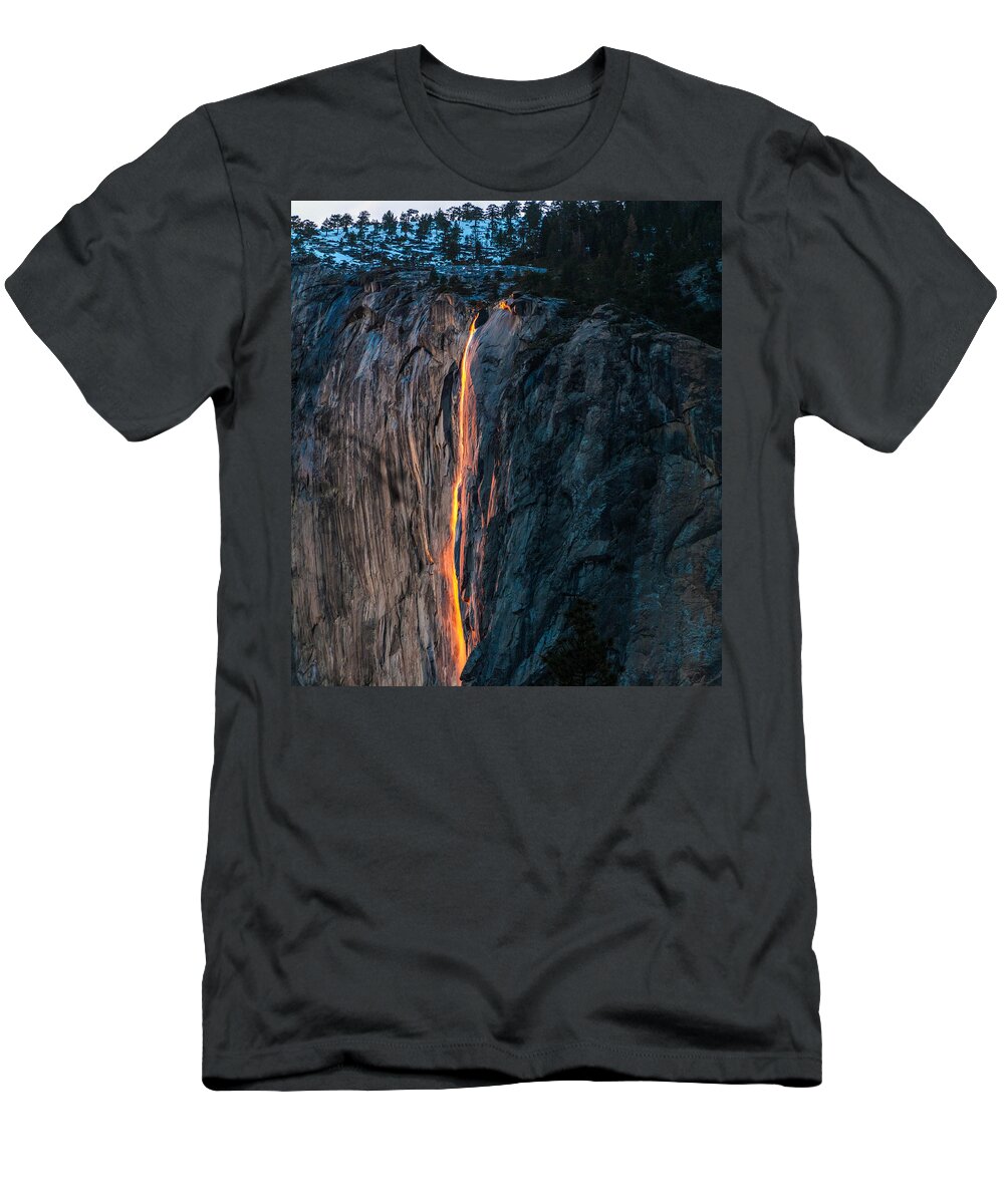 America T-Shirt featuring the photograph Horsetail Water Fall Glow by Connie Cooper-Edwards