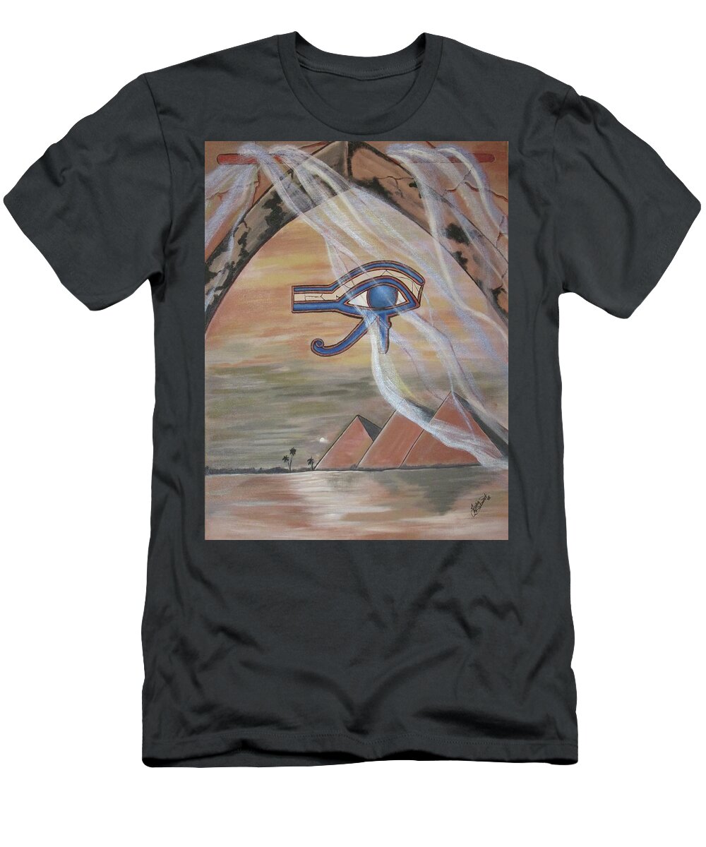 Horus T-Shirt featuring the painting Horus Unveiled by Julie Belmont
