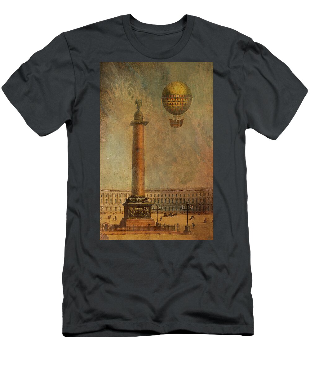 Hermitage T-Shirt featuring the digital art Hot Air Balloon over St Petersburg and the Hermitage by Jeff Burgess