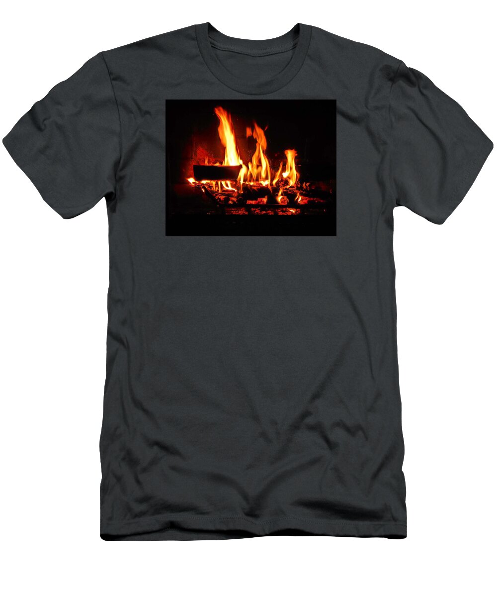 Fire In Fireplace T-Shirt featuring the photograph Hot Coals by Steve Godleski