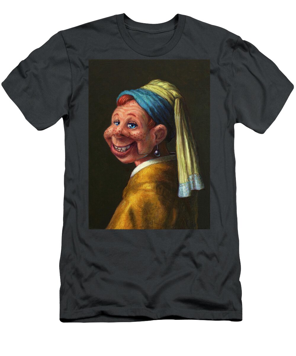 Howdy Doody T-Shirt featuring the painting Howdy with a Pearl Earring by James W Johnson