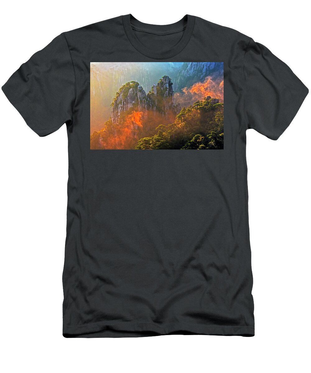 China T-Shirt featuring the photograph Huangshan Morning Mist by Dennis Cox