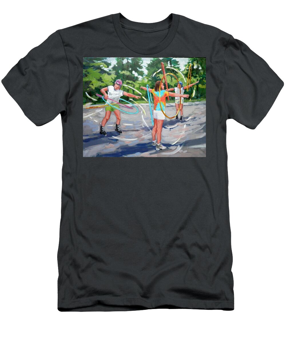 Hulu Hoopin T-Shirt featuring the painting Hulu Hoop'n in the Neighborhood by Martha Tisdale