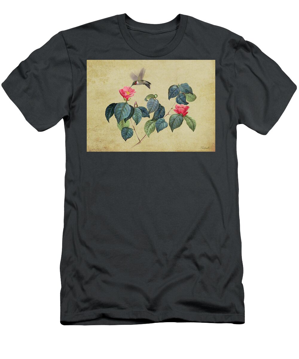 Camillea T-Shirt featuring the digital art Hummingbird and Japanese Camillea by M Spadecaller