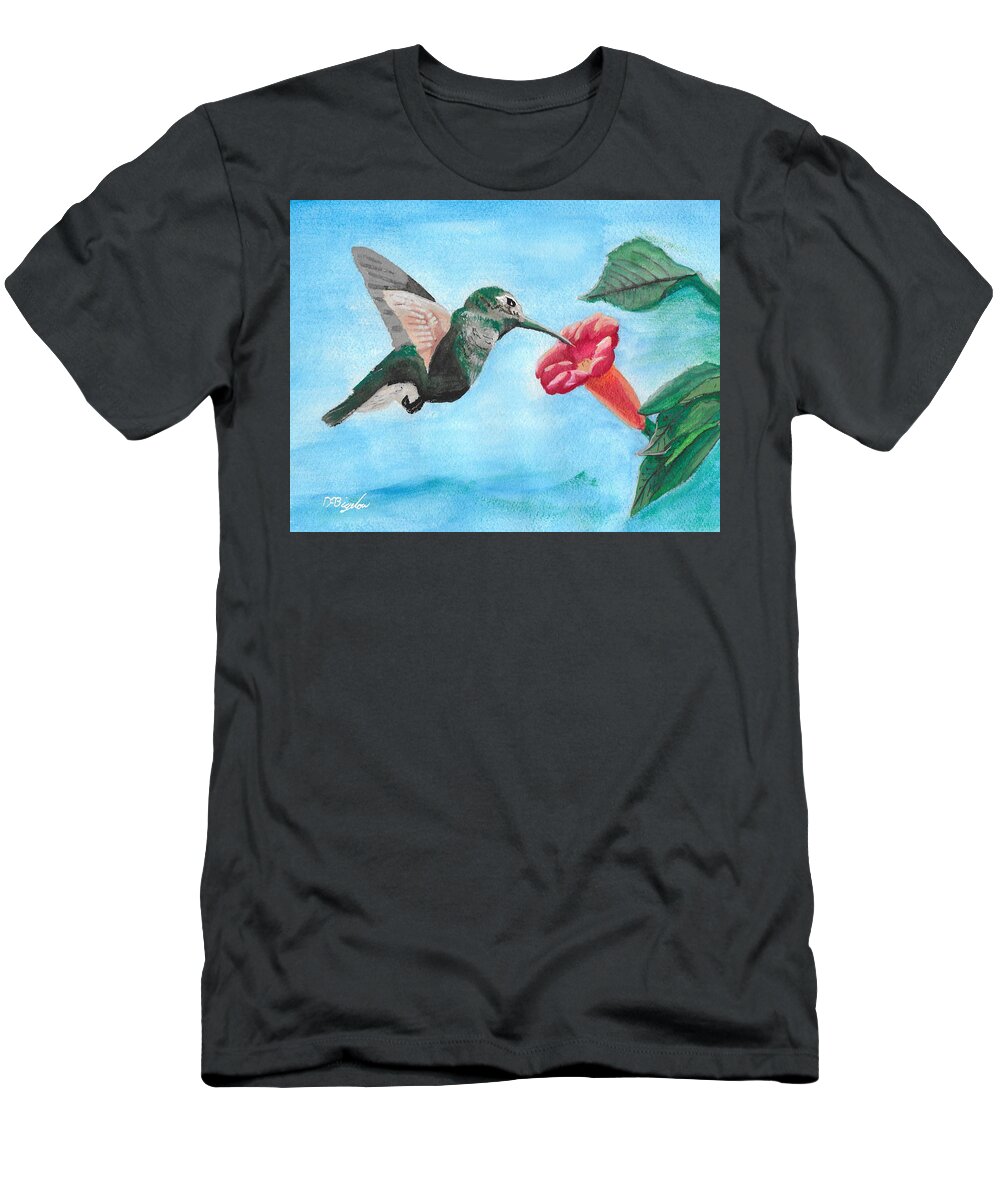 Trumpet Creeper T-Shirt featuring the painting Hummingbird Trumpet by David Bigelow