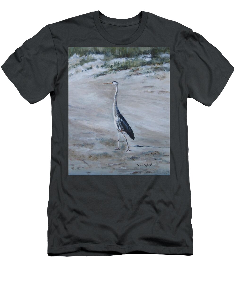 Blue Heron T-Shirt featuring the painting I Need My Space by Paula Pagliughi