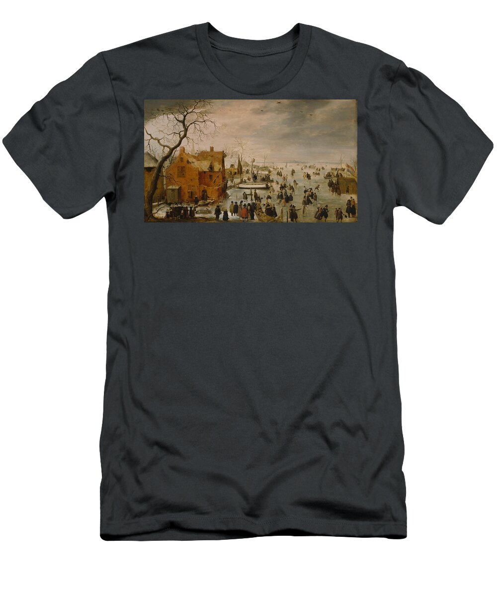 17th Century Art T-Shirt featuring the painting Ice landscape by Hendrick Avercamp