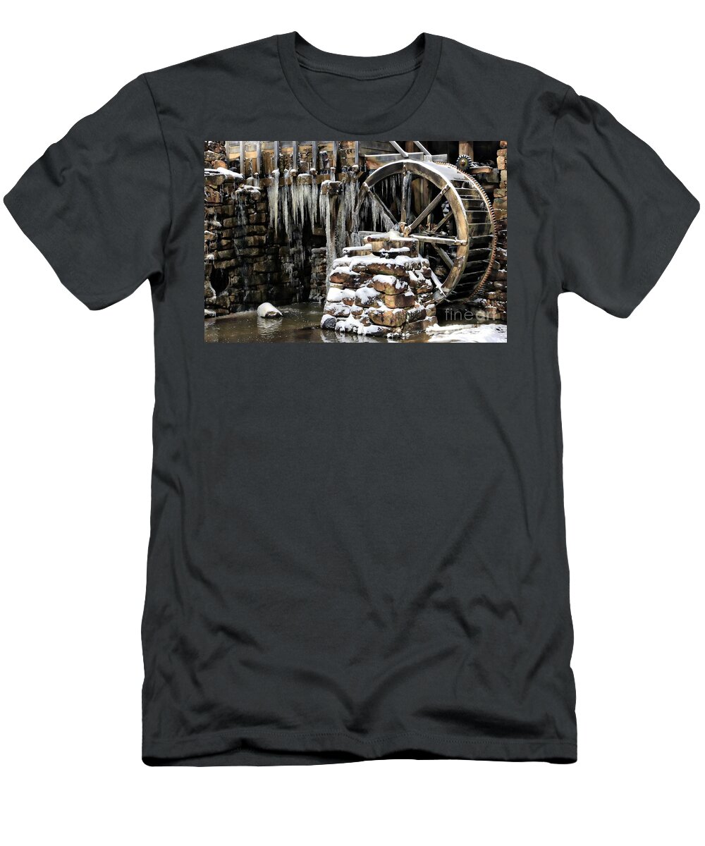 Yates Grist Mill T-Shirt featuring the photograph Iced Over Grist Mill by Benanne Stiens