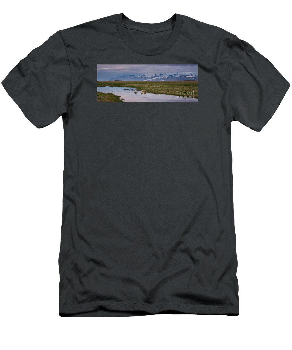 Iceland T-Shirt featuring the photograph Iceland Sheep Reflections Panorama by Michael Ver Sprill