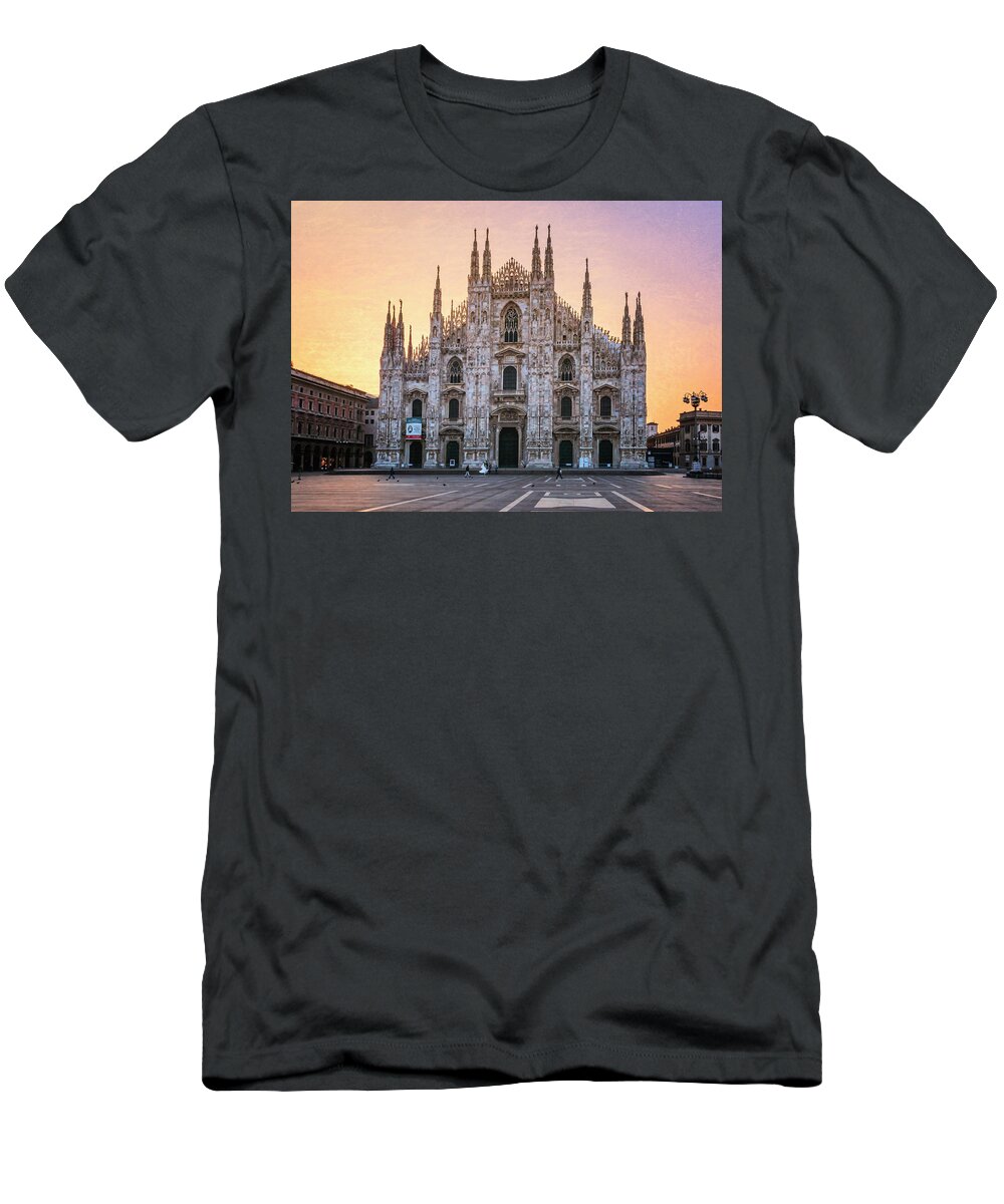 Joan Carroll T-Shirt featuring the photograph Il Duomo Milan Morning by Joan Carroll