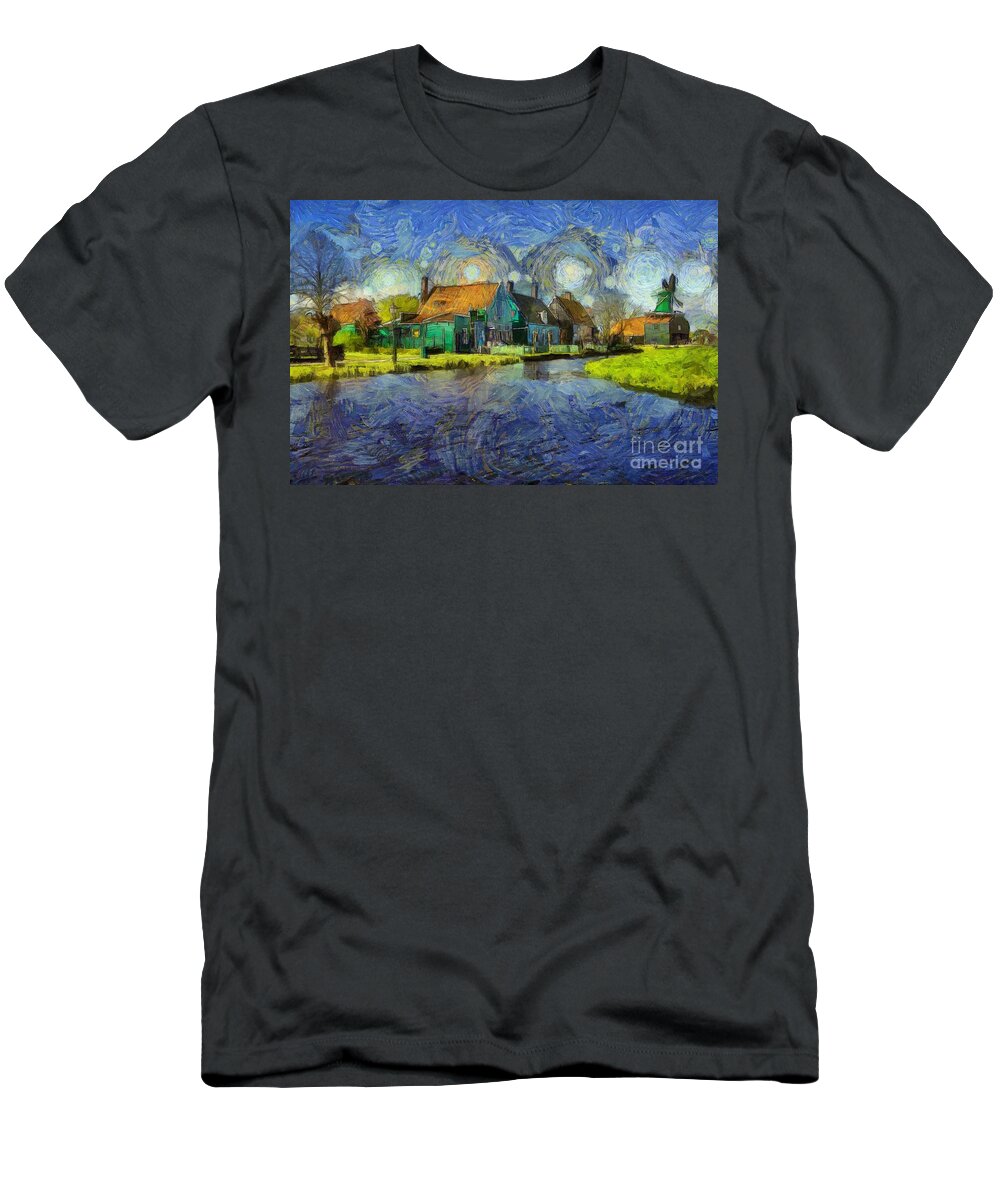 Zaanse Schans T-Shirt featuring the digital art Impressions of Zaanse Schans by Eva Lechner