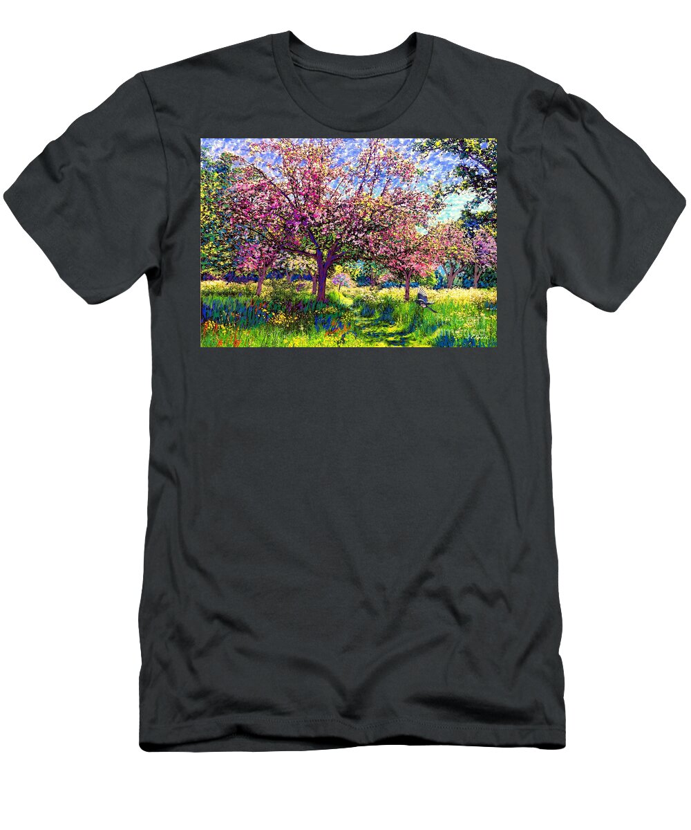 Floral T-Shirt featuring the painting In Love with Spring, Blossom Trees by Jane Small