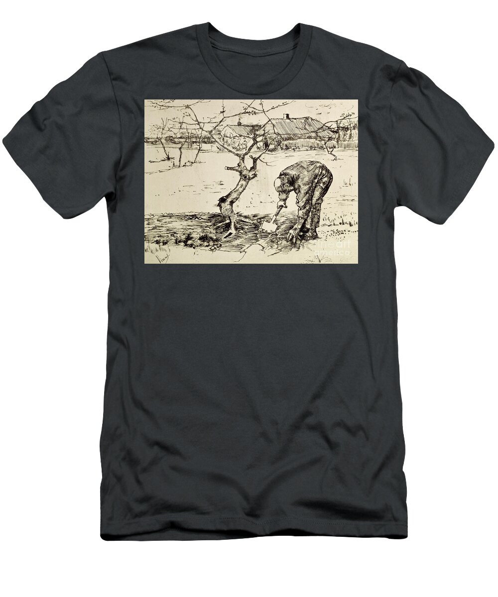 Orchard T-Shirt featuring the drawing In the Orchard by Vincent Van Gogh