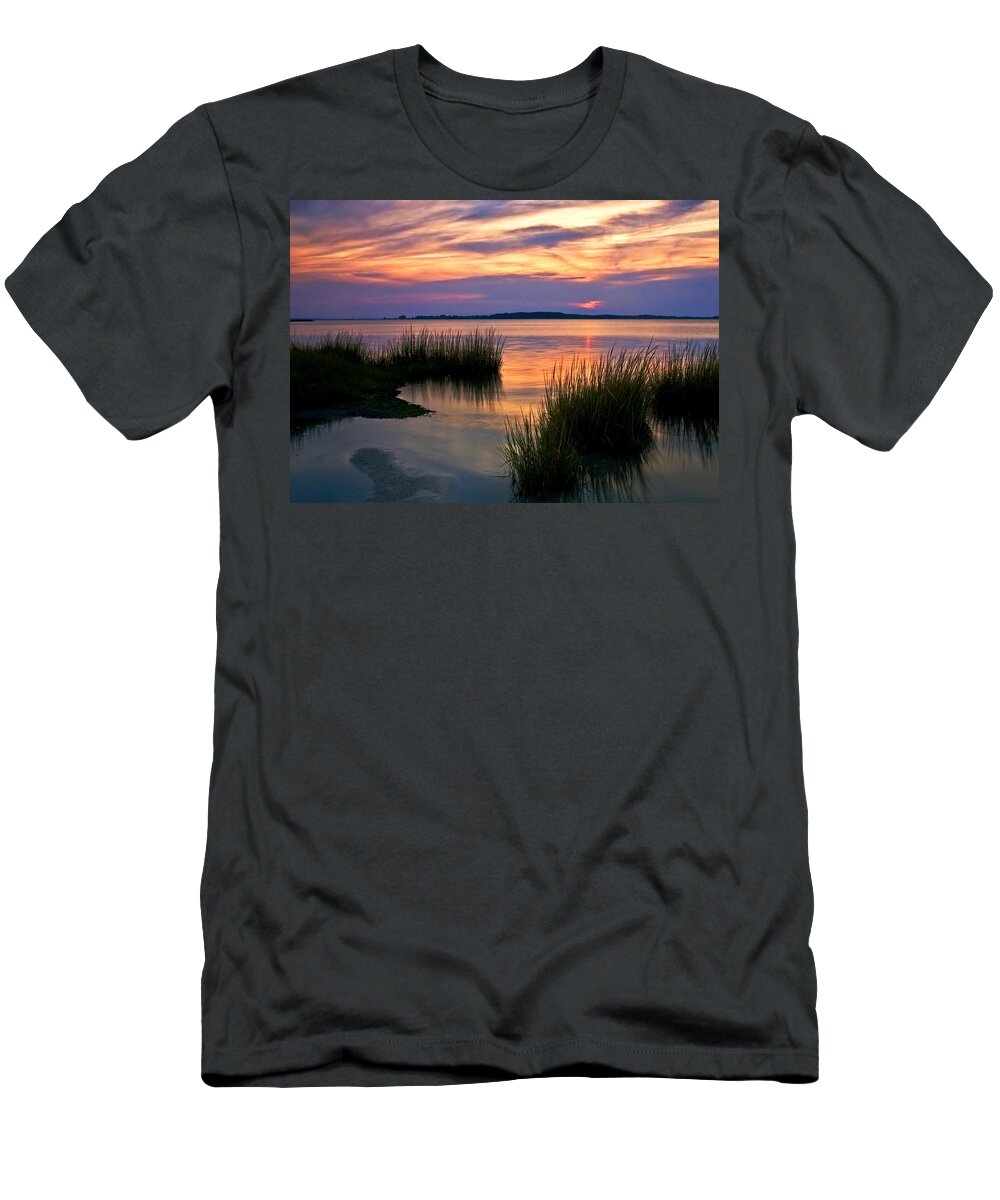 Sunset T-Shirt featuring the photograph Indian River Bay at sunset by Bill Jonscher