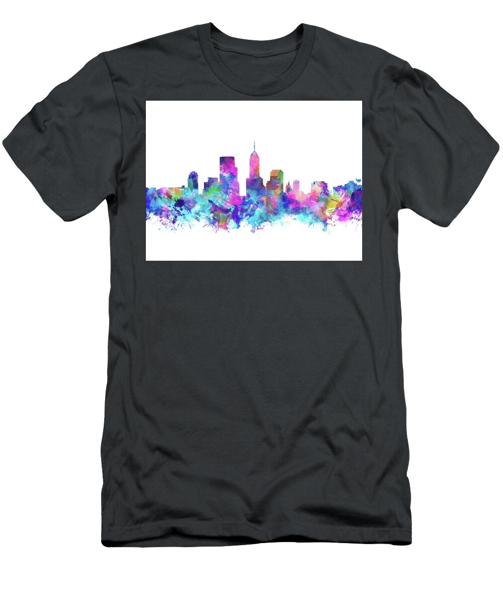 Indianapolis T-Shirt featuring the painting Indianapolis Skyline Watercolor 4 by Bekim M