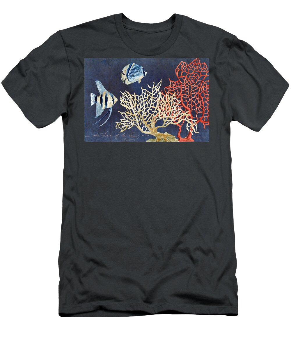 Red Fan Coral T-Shirt featuring the painting Indigo Ocean - Silence of the Deep by Audrey Jeanne Roberts