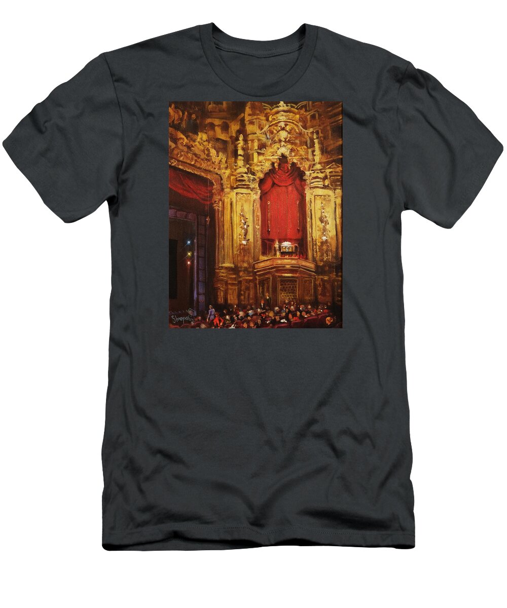 Oriental Theater Chicago T-Shirt featuring the painting Inside the Oriental Theater Chicago by Tom Shropshire