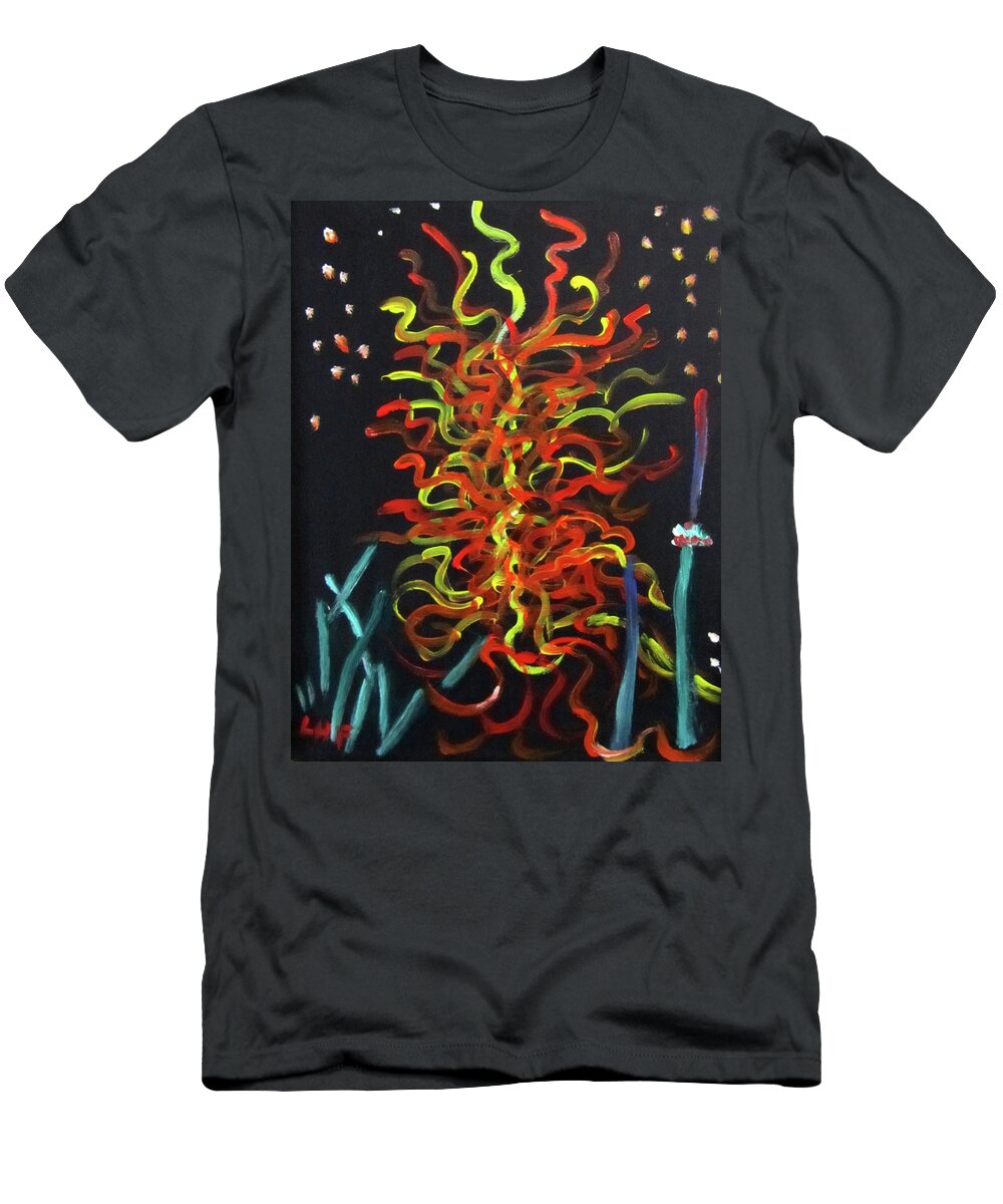 Abstract T-Shirt featuring the painting Inspired by Chihuly by Linda Feinberg