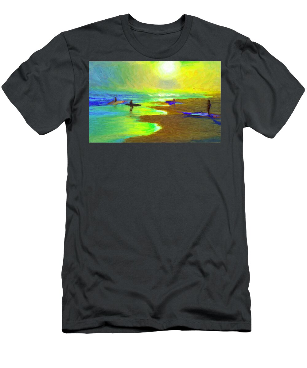 Surf T-Shirt featuring the painting Into the Surf by Caito Junqueira