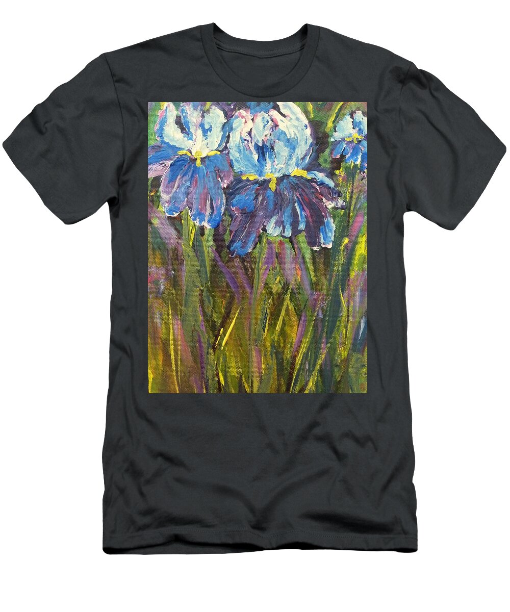 Iris T-Shirt featuring the painting Iris Floral Garden by Claire Bull