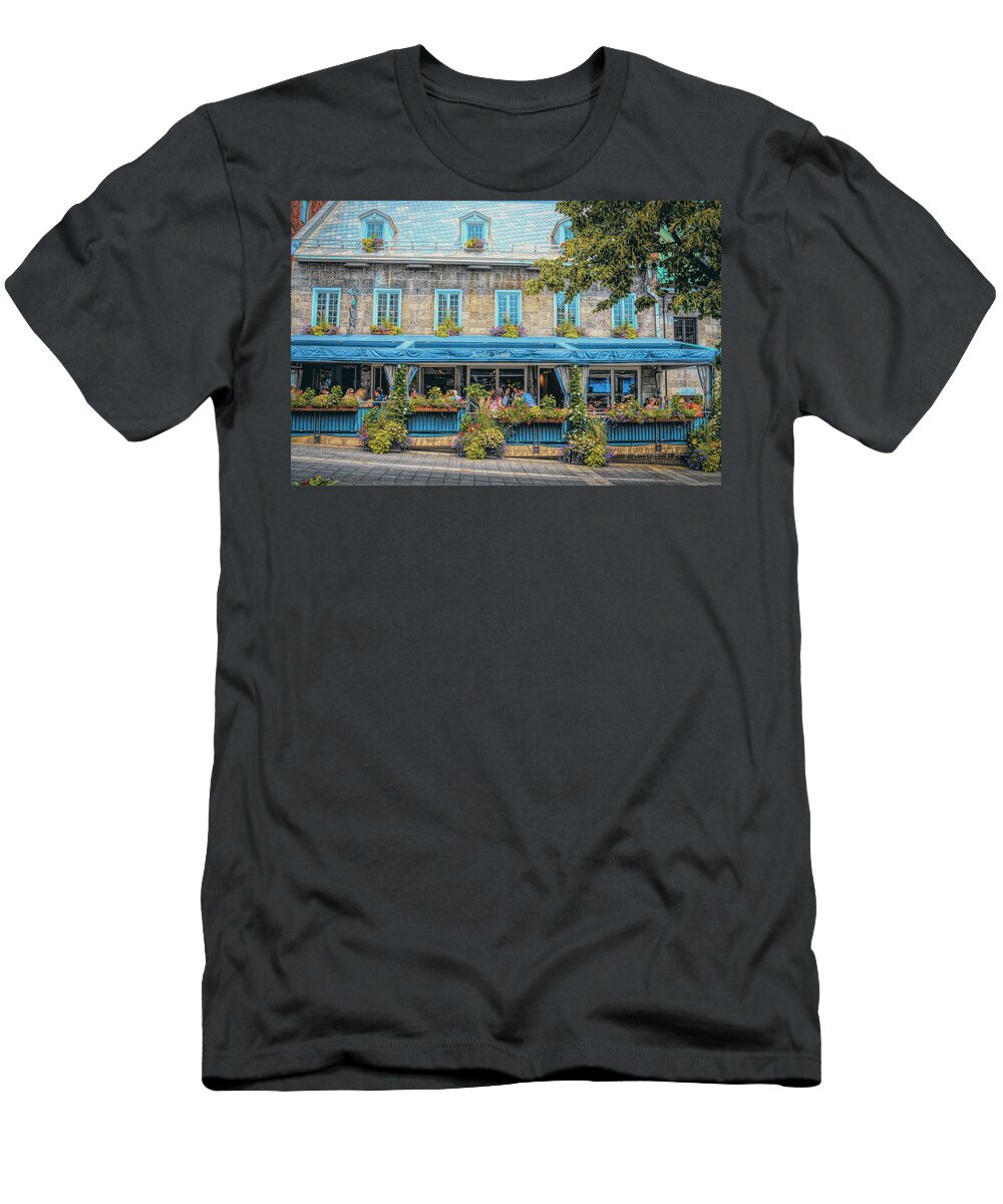 Restaurants T-Shirt featuring the photograph Jardin Nelson On Rue Saint-Jacques by Maria Angelica Maira