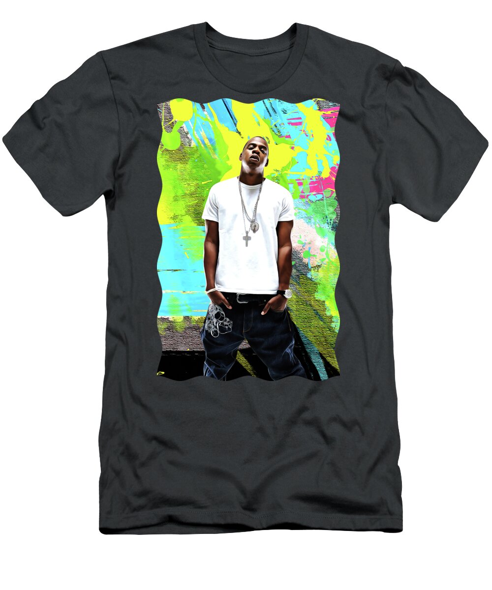 Musician Art T-Shirt featuring the painting Jay Z - Celebrity Art by Shraddha Sharma