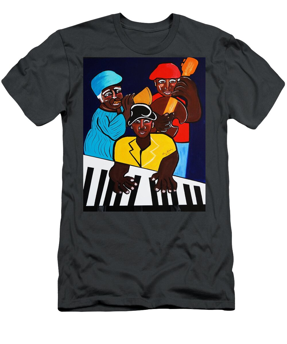 Jazz Band T-Shirt featuring the painting Jazz Sunshine Band by Nora Shepley