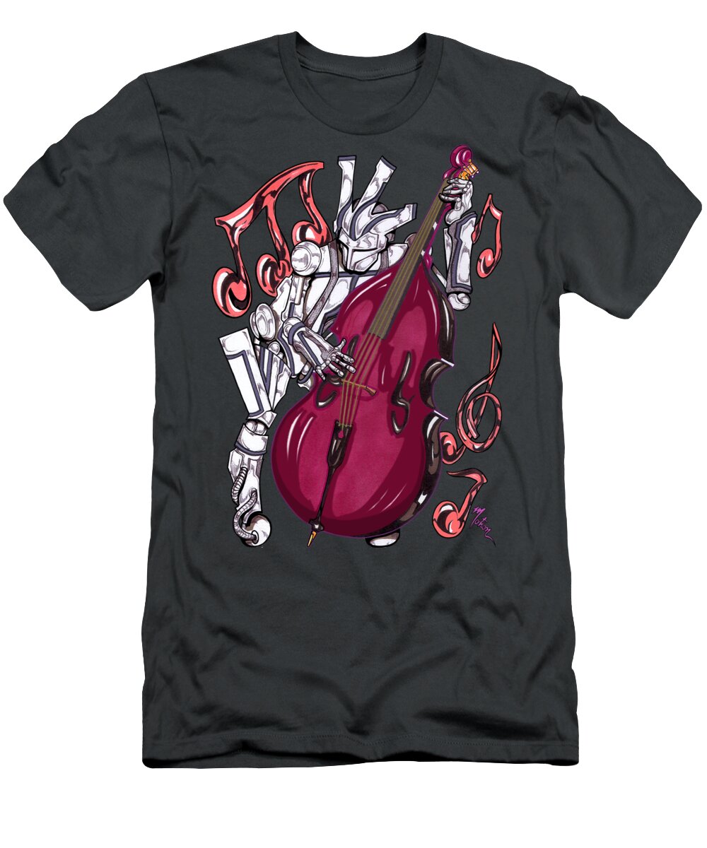 Jazz Player T-Shirt featuring the mixed media Jazzmen Cello Player by Demitrius Motion Bullock