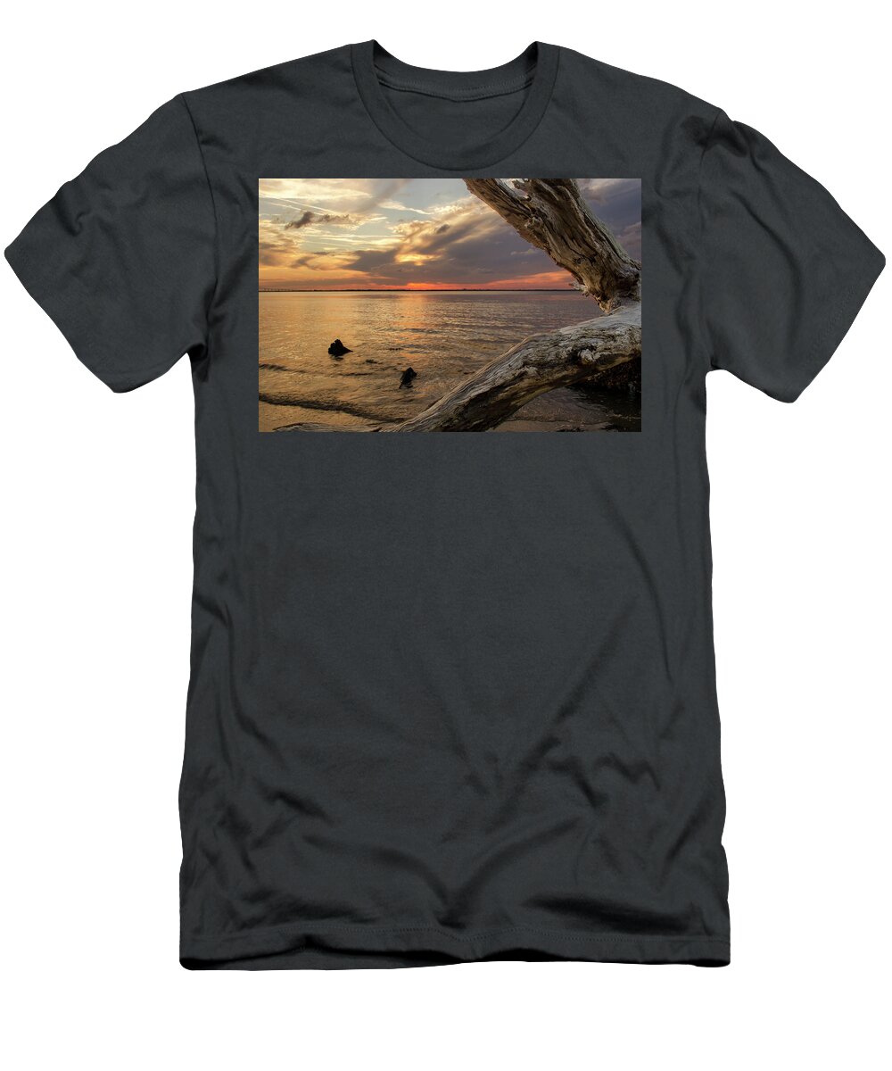 Jekyll Island T-Shirt featuring the photograph Jekyll Driftwood At Sunset by Greg and Chrystal Mimbs