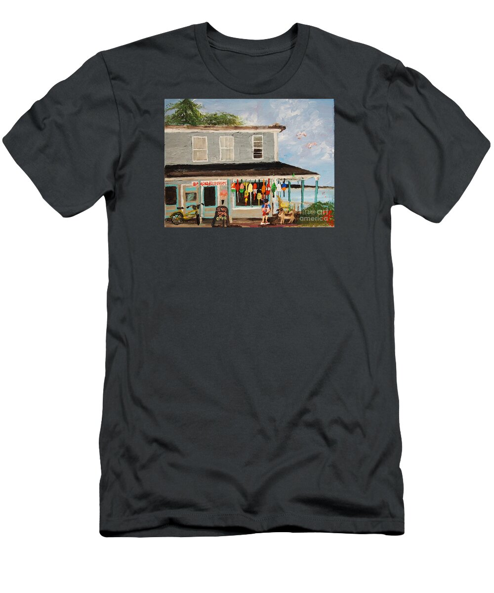 #americana #shopfronts T-Shirt featuring the painting Jenn's Store by Francois Lamothe