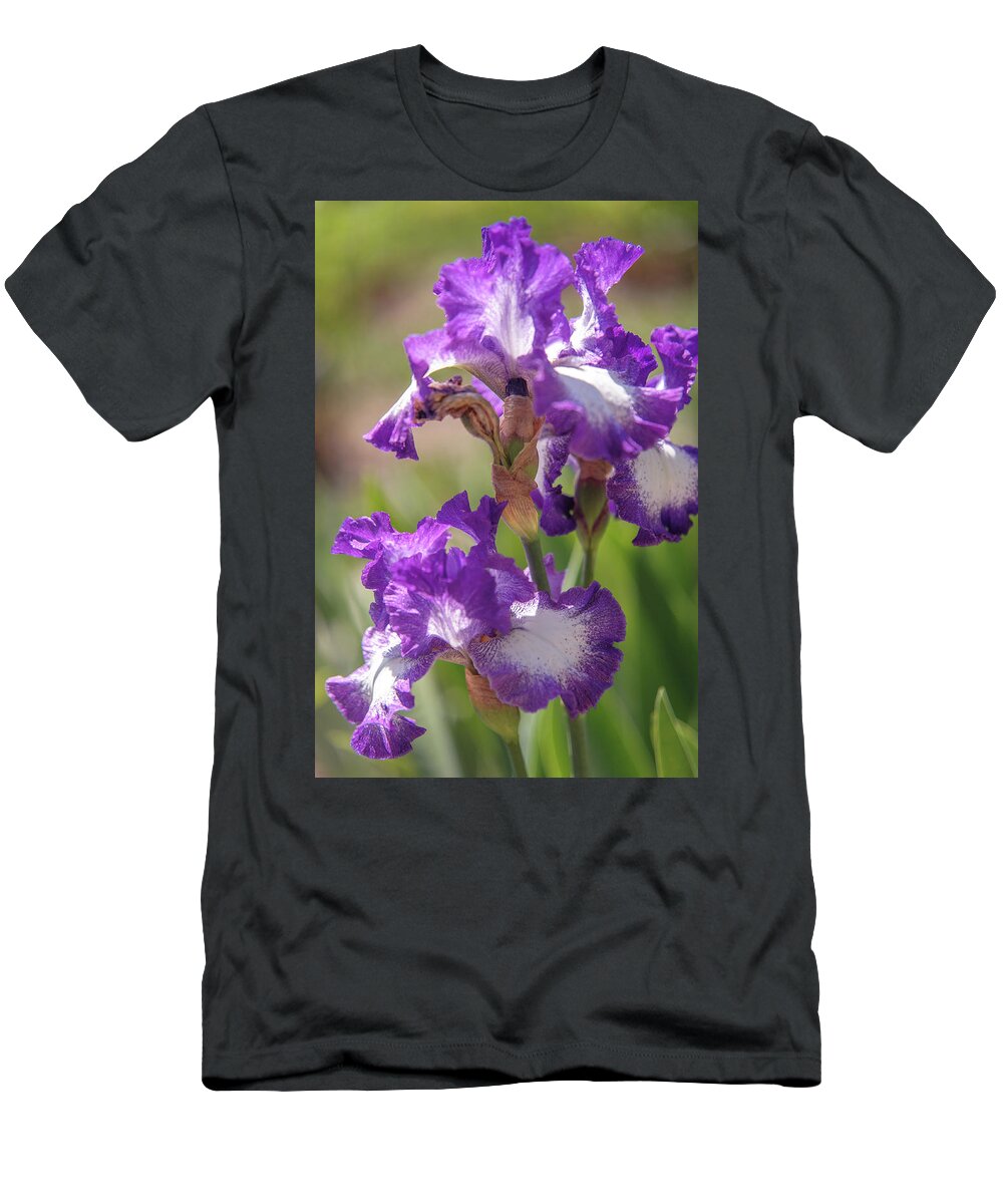Jenny Rainbow Fine Art Photography T-Shirt featuring the photograph Jesse's Song 1. The Beauty of Irises by Jenny Rainbow