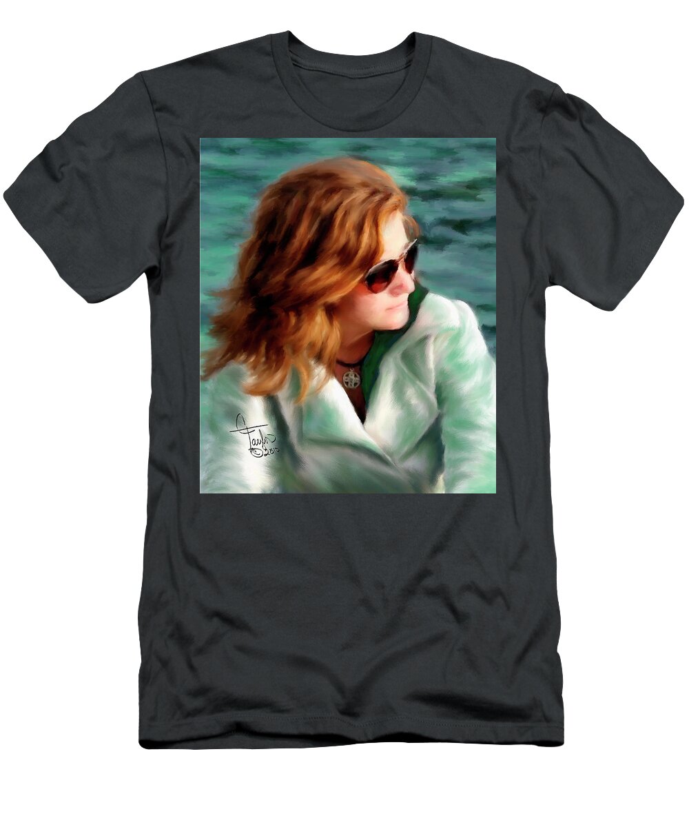 Red Head T-Shirt featuring the painting Jewel of Contemplation by Colleen Taylor