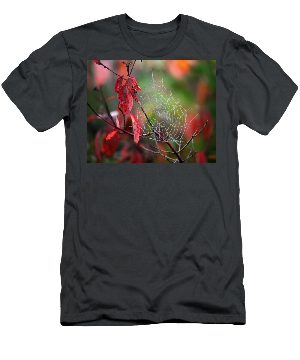 Spider Web T-Shirt featuring the photograph Jewelled Spider Web by Al Mueller