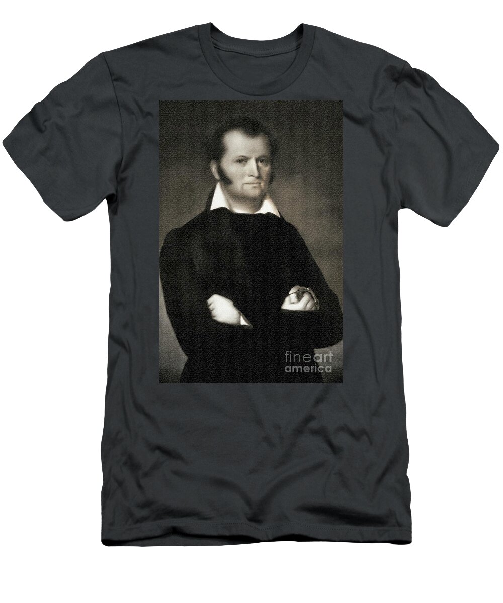 Jim Bowie T-Shirt featuring the painting Jim Bowie - The Alamo by Ian Gledhill