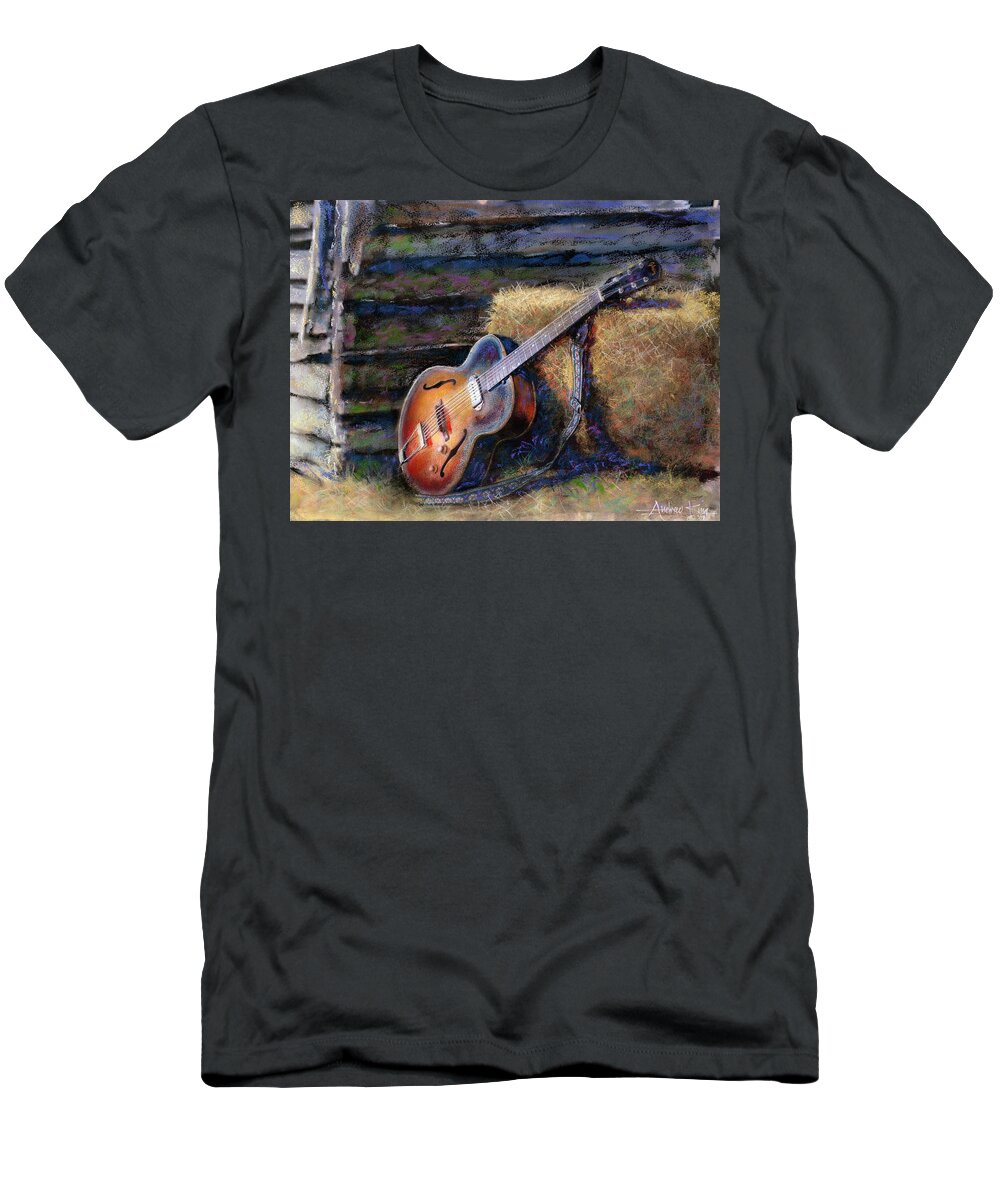 Watercolor T-Shirt featuring the painting Jim's Guitar by Andrew King