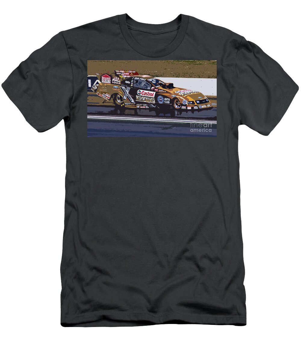 Ford T-Shirt featuring the photograph John Force Mustang by Tommy Anderson