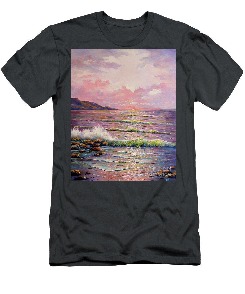 Ocean Sunset T-Shirt featuring the painting Joyces Seascape by Lou Ann Bagnall