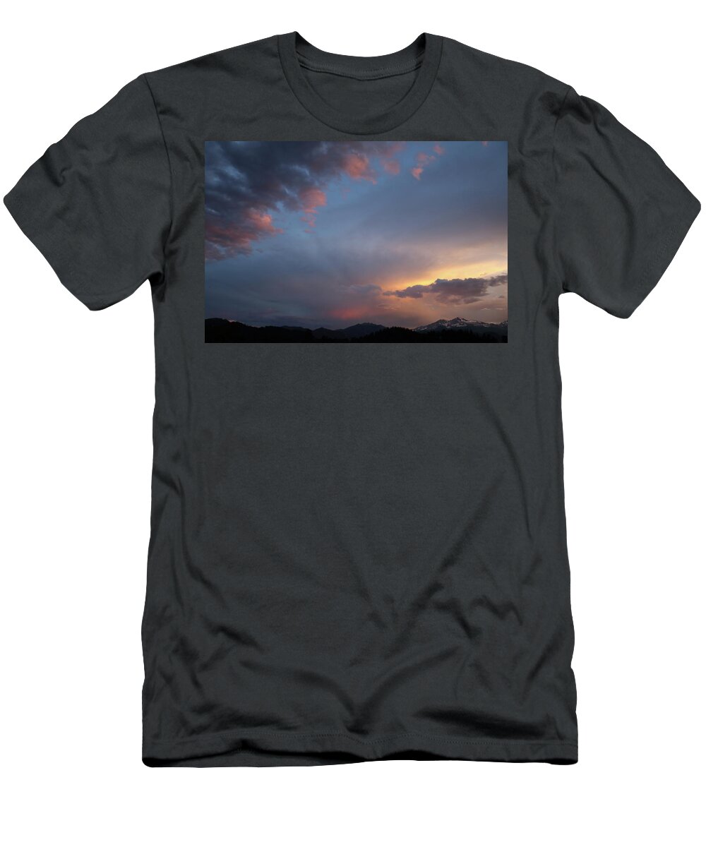 Orange T-Shirt featuring the photograph June Sunset Longs Peak by Laura Davis