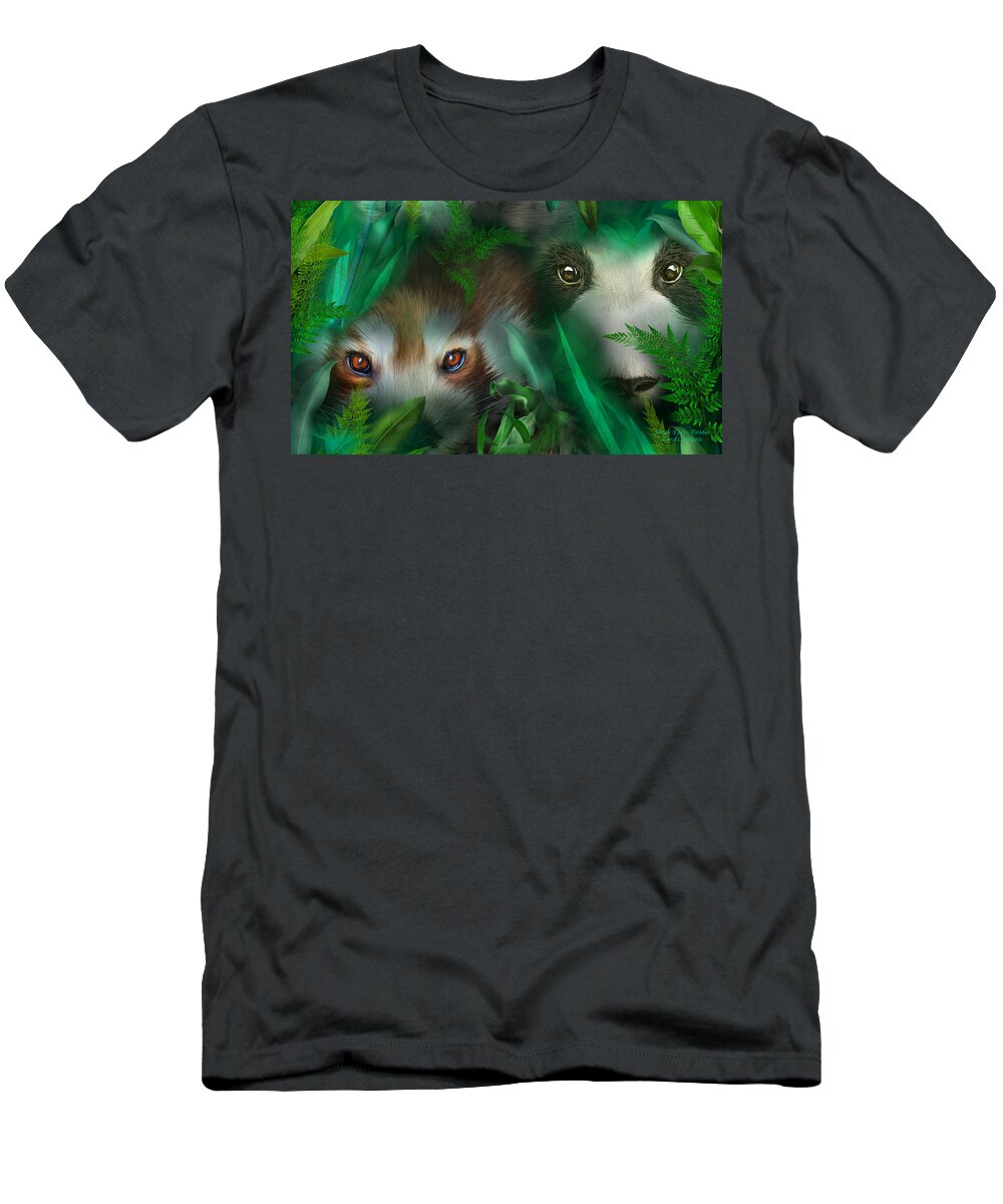 Giant Panda T-Shirt featuring the mixed media Jungle Eyes - Pandas by Carol Cavalaris