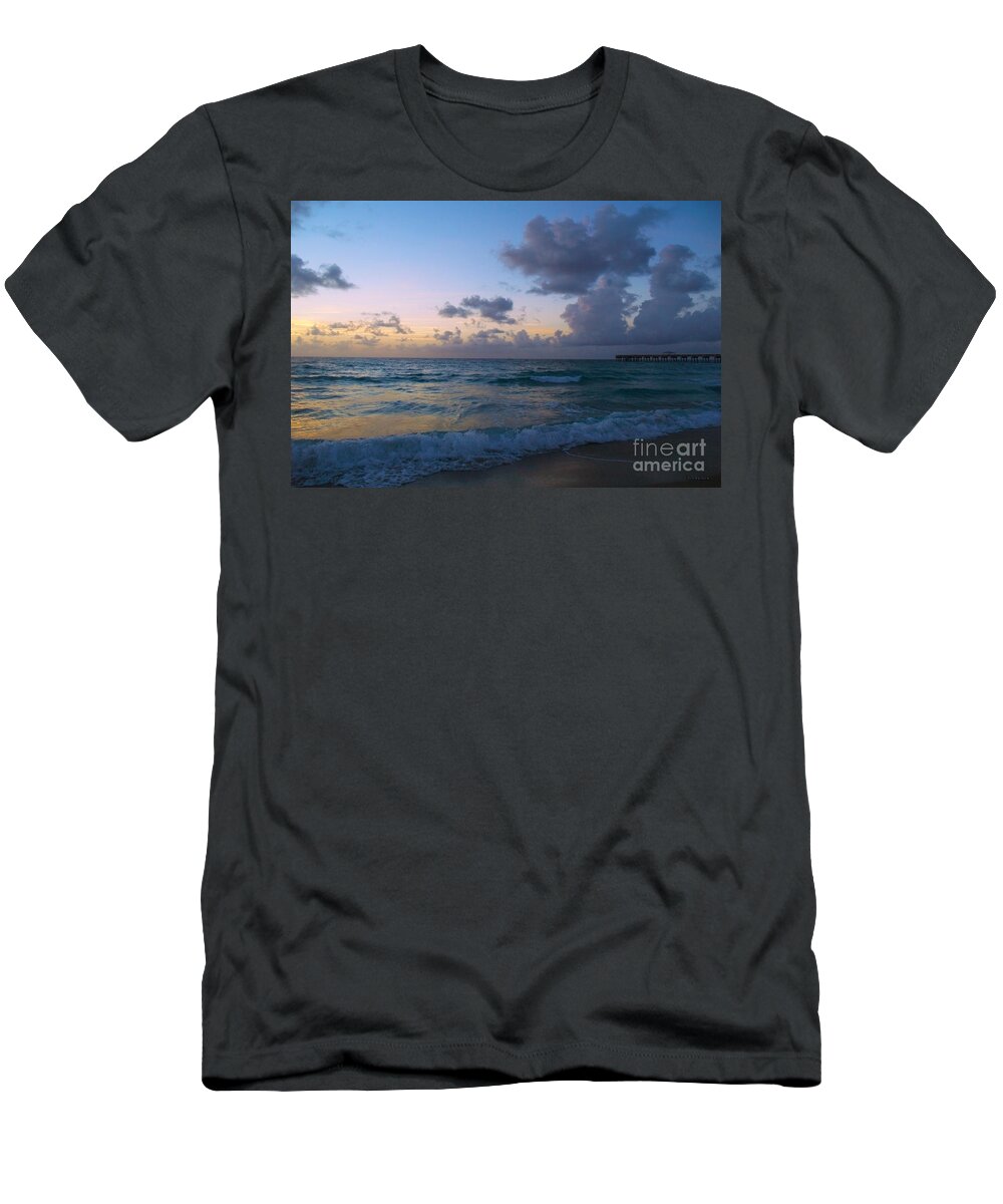 Juno Beach T-Shirt featuring the photograph Juno Beach Pier Florida Sunrise Seascape C8 by Ricardos Creations