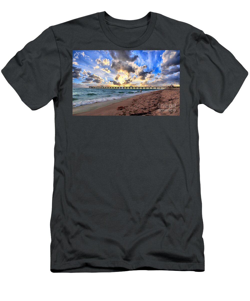 Beach T-Shirt featuring the photograph Juno Beach Pier Florida Sunrise Seascape D7 by Ricardos Creations