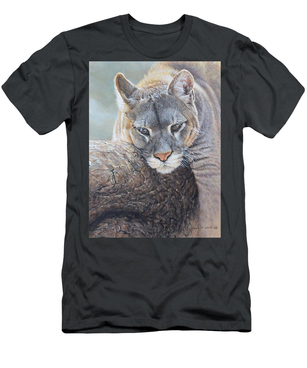 Cougar T-Shirt featuring the painting Just Chilling by Alan M Hunt